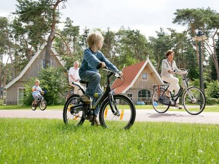 Radeln Sie mit der Familie an den Ferienhäusern im Ferienpark Landal De Hellendoornse Berg vorbei