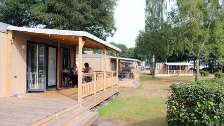 Chalets auf einem Feld im Ferienpark Molecaten Park De Agnietenberg